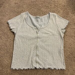 PacSun Light Blue Floral Button-Front Scoop Neck Top